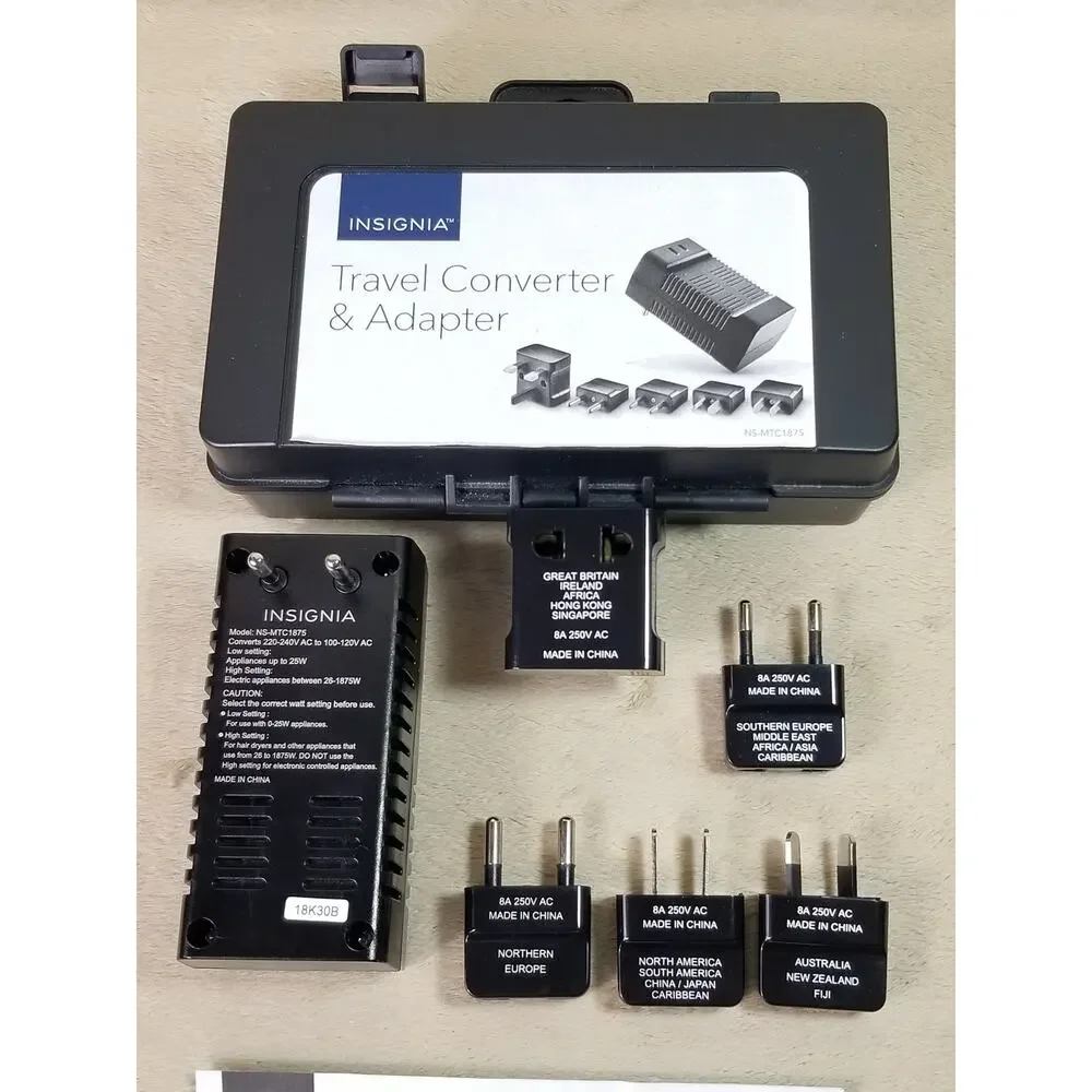 Insignia Travel Converter & 5 Adapter Plugs + Case Color Black NS-MTC1875